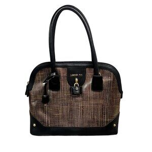London Fog Womens Designer Handbag With Black Patterned Interior & Gold‎